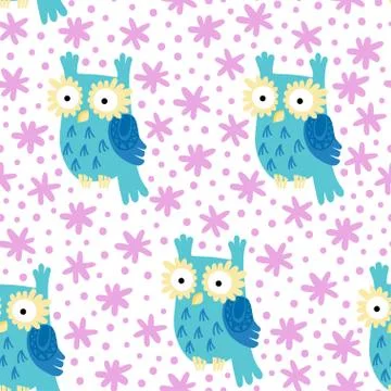 Owl vector seamless pattern Stock Illustration