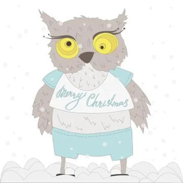 Owl in winter Stock Illustration