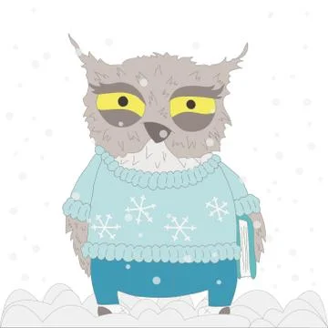 Owl in winter Stock Illustration