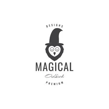 Owl with witch hat logo design Illustrazione stock