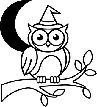 Owl Witch Hat Moon Branch Line Icon Ilustración de archivo