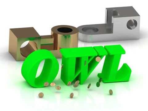 OWL - words of color letters and silver details and bronze details on white b Stock Illustration
