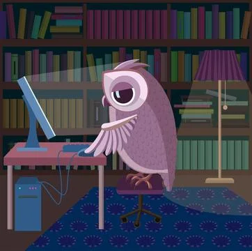 Owl working on the computer. Stock Illustration
