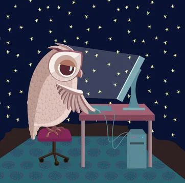 Owl working on the computer. Stock Illustration