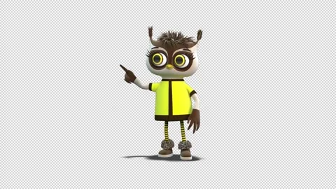 Owlet Betty points three points Video Loop and Alfa Channel 库存影片 163285400
