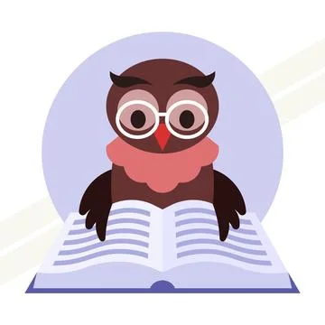 Owlet-in-glasses-reading-book Stock Illustration