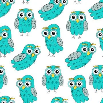 Owlet turquoise vector seamless pattern. Stock Illustration