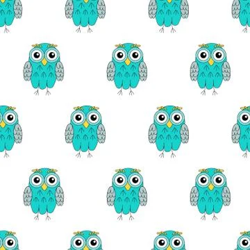 Owlet turquoise vector seamless pattern. Stock Illustration