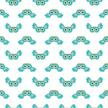 Owlet turquoise vector seamless pattern. Stock Illustration