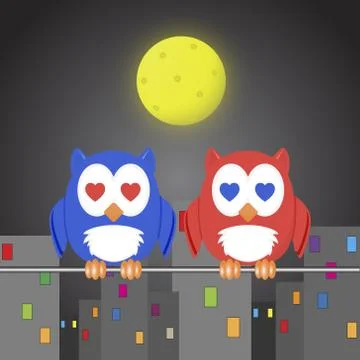 Owlet two lovers Stock Illustration