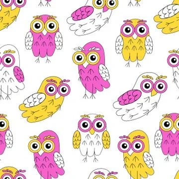 Owlet vector seamless pattern. Stock Illustration