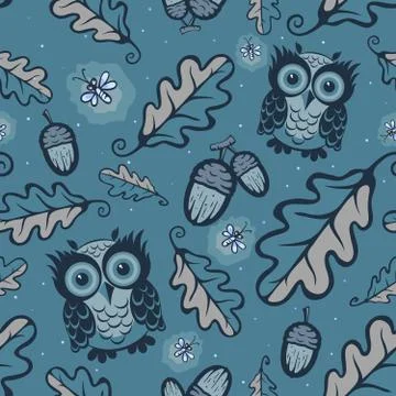 Owls and fireflies pattern Stock Illustration