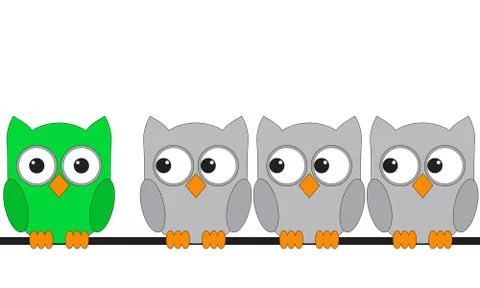 Owls are sitting on a wire Stock Illustration