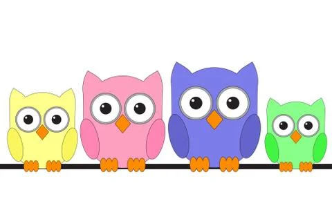 Owls are sitting on a wire Stock Illustration