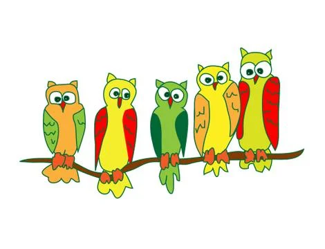 Owls on a branch Stock Illustration