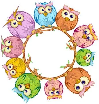 Owls cartoon in the empty circle Stock Illustration