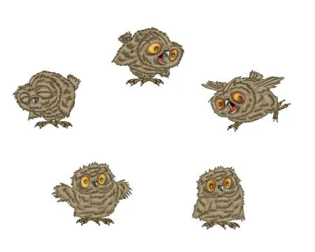 Owls in different variations for design. Isolated illustration on a white bac Stock Illustration