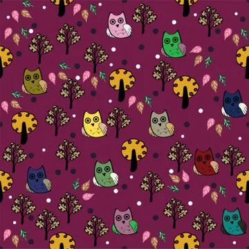Owls forest vector seamless pattern Stock Illustration