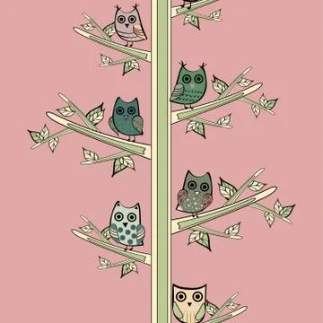 Owls forest vector seamless pattern Illustrazione stock