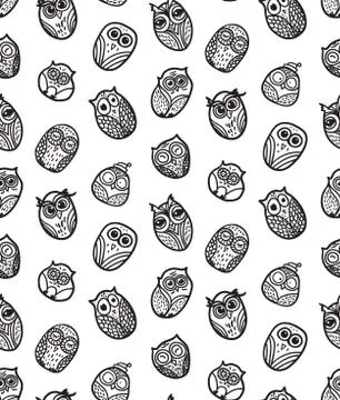 Owls hand drawn seamless pattern Stock Illustration