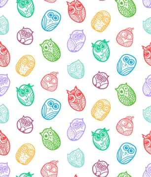 Owls hand drawn seamless pattern 库存插图