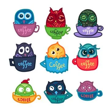 Owls hand drawn set Stock Illustration
