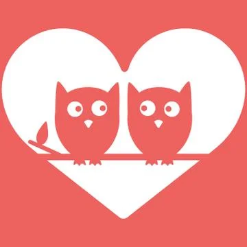 Owls in Love Minimal Vector Background, Valentine s day design Stock Illustration