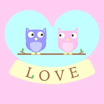 Owls in Love. Vector Background, Stock Illustration