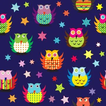Owls in the nighttime seamless pattern Stock Illustration