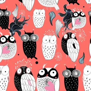 Owls on a red background Stock Illustration