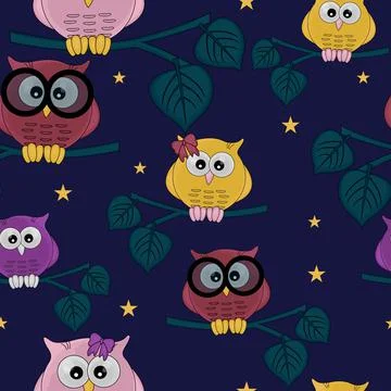 Owls seamless pattern. Stock Illustration