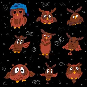 Owls set color Stock Illustration