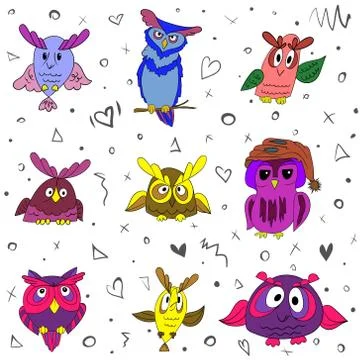Owls set color Stock Illustration