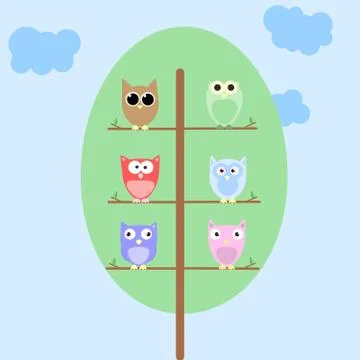 Owls on a tree Stock Illustration