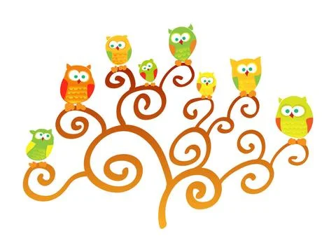 Owls on a tree vector Owls on a tree isolated on white background. Vector ... Stock Photos