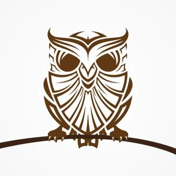 Owls on twigs Stock Illustration