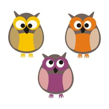 Owls vector flat design illustration set isolated on white background Stock Illustration