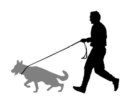 Owner keeps dog on leash vector silhouette German Shepherd 库存插图