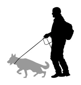 Owner keeps dog on leash vector silhouette German Shepherd イラスト素材