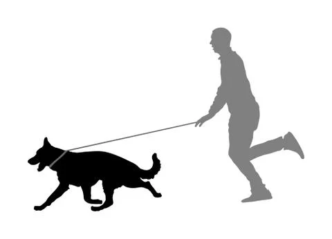 Owner keeps dog on leash vector silhouette German Shepherd 스톡 일러스트