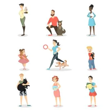 Owners with pets. Stock Illustration