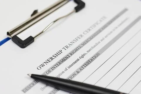 Ownership transfer certificate Stock Photos