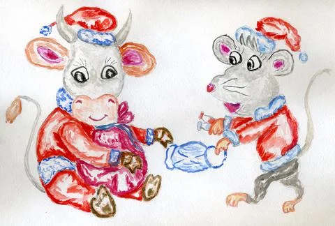 Ox vs rat Illustration