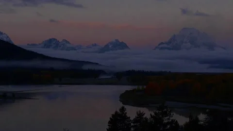 Oxbow bend gtnp fall timelapse 0658 Stock Footage 172443575