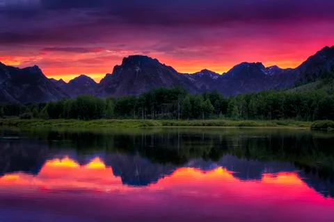 Oxbow Bend Sunset Stock Photos