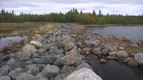 Oxbow lake&amp;stones3 Stock Footage 1052397