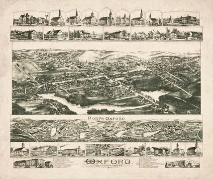 Oxford, Massachusetts, Map from 1891 Ilustración de archivo