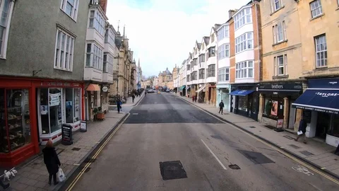 Oxford, UK, March 17, 2020: Hyperlapse on streets of Oxford, double-decker Stock Footage 127256653