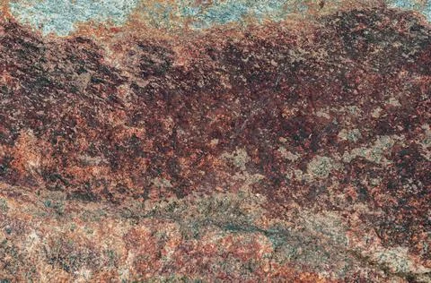 Oxidized rough texture, brown rust with peeling blue paint. Rusty metal surfa Stock Photos