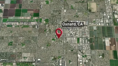 Oxnard City Map Zoom (CA, USA) from Space to Earth Stock Footage 296011826